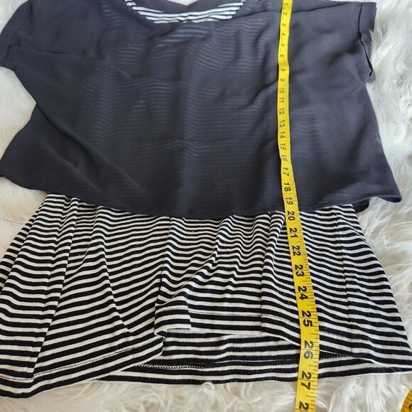 Chico's Layered Blouse Women Size 1 M 8 Black White Stripe Black Chiffon Sheer - Picture 7 of 10